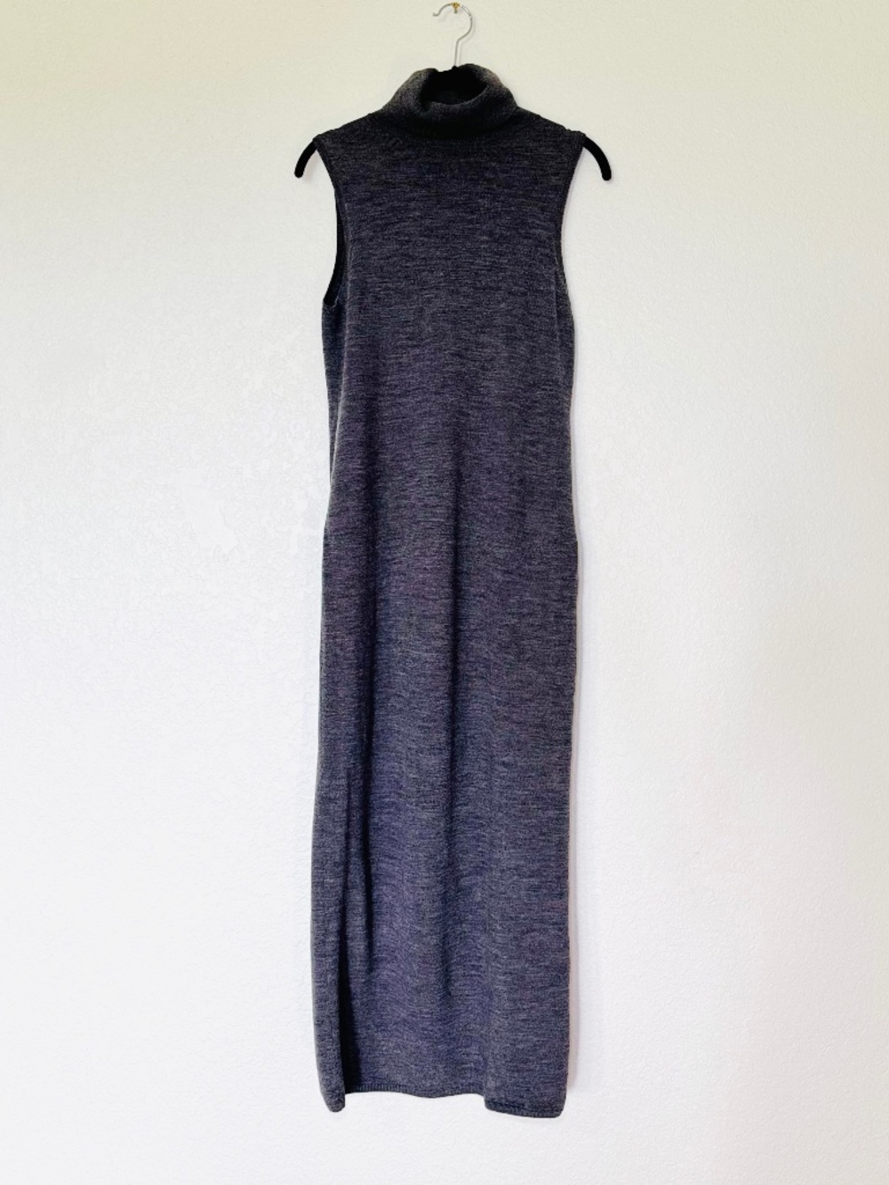 H&M Sweater Dress Large 100% Merino Wool Sleeveless Charcoal Turtleneck Sleek
